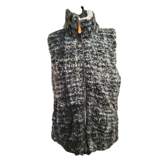 Simply Southern Large Faux Fur Vest black and gray - Picture 1 of 14